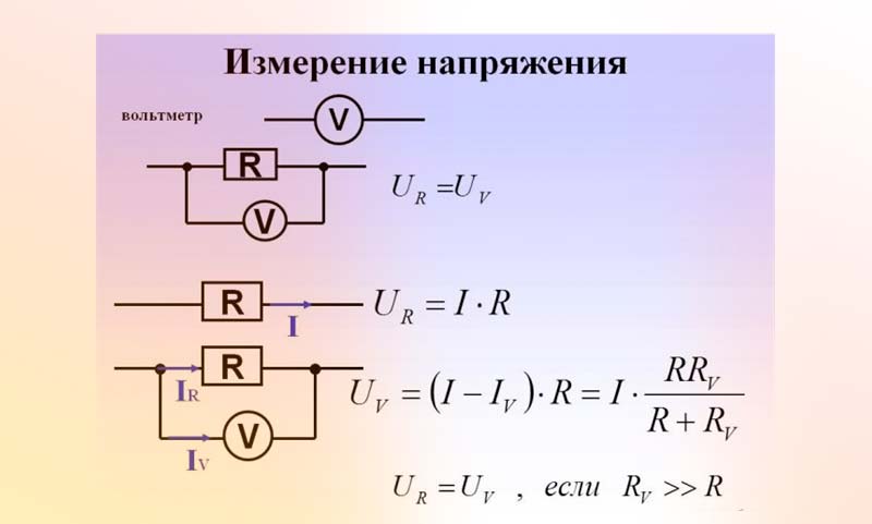 Схема - измерение напряжения вольтметром