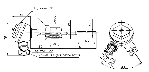 5 - Габаритный чертеж термопреобразователя ТСП-8040