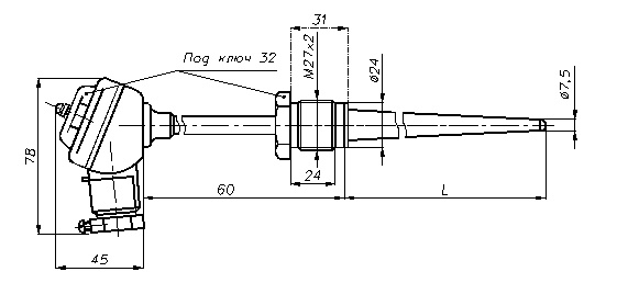 6 - Габаритный чертеж термопреобразователя сопротивления ТСП-8040