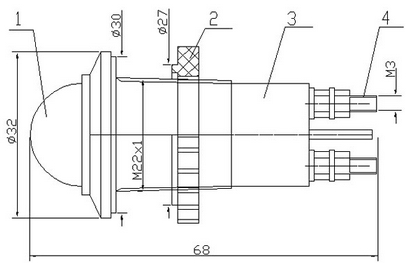 Схема габаритных размеров арматуры светодиодной АМЕ-С-90