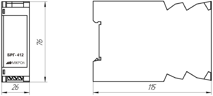 Схема габаритных размеров блока БРГ-412