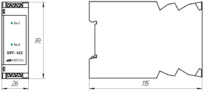 Схема габаритных размеров блока БРГ-422