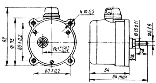 Схема габаритных размеров электродвигателя Д-219
