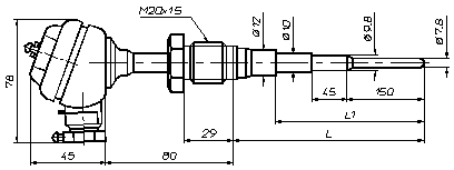 Схема габаритных размеров термопары ТСП-8042Р. Чертеж 2