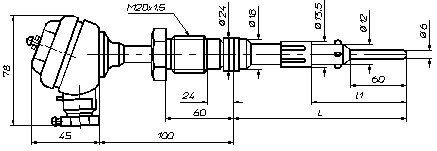 Схема габаритных размеров термопары ТСП-8042Р