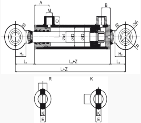 Схема габаритных размеров цилиндров типа ГЦ