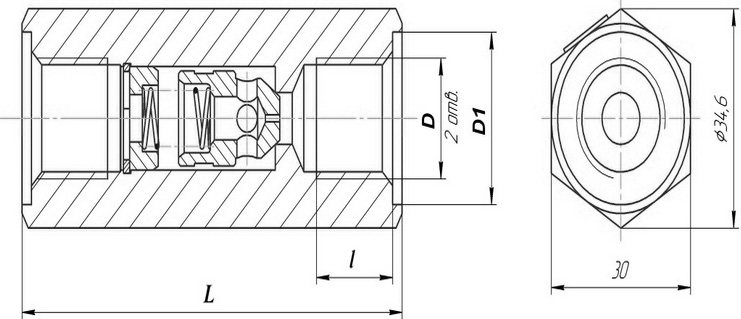 Схема габаритных размеров клапана КЛ-10
