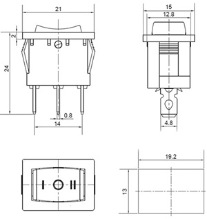 Рис.1. Габаритный чертеж переключателя KCD1-2-103