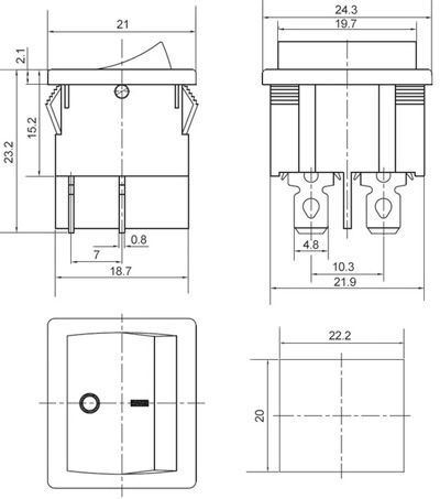 Рис.1. Схема электрическая переключателя KCD1-6-201