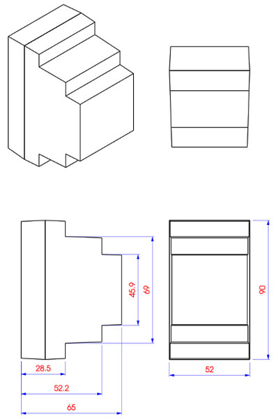 Рис.1. Схема габаритных размеров терморегулятора РТУ-16-D
